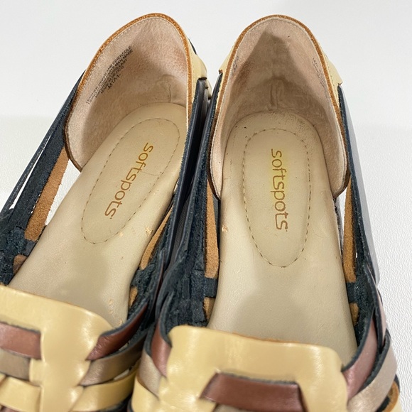 Huarache Sandals Gold Bronze Copper Pewter Metallic Leather Softspots 7.5 Flats - Picture 12 of 14